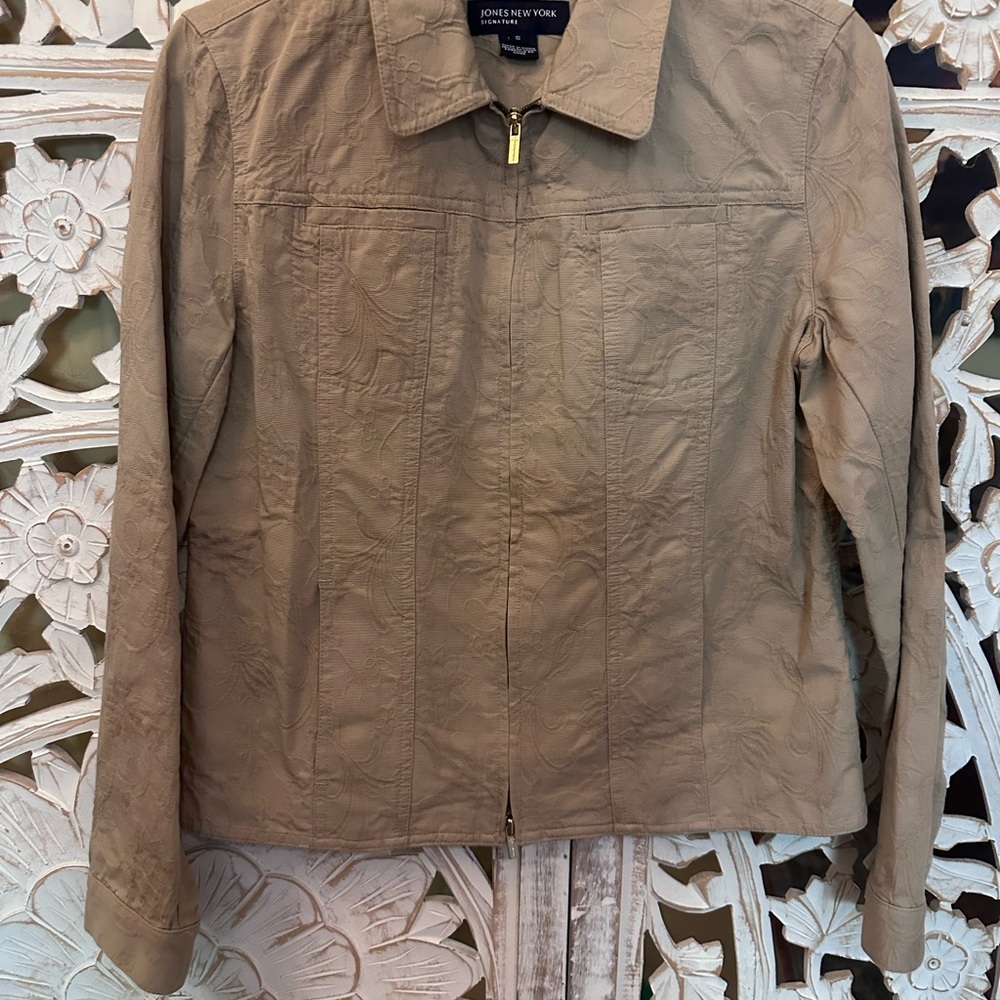 Jones New York Tan Utility Jacket Lightweight Zip-Up